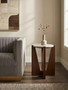 Winton Travertine Top Side Table With Acacia Wood Frame