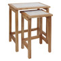 Womad Large Set Of 2 Wooden Side Tables With Travertine Tops Womad Large Set Of 2 Wooden Side Tables With Travertine Tops