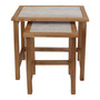 Womad Large Set Of 2 Wooden Side Tables With Travertine Tops Womad Large Set Of 2 Wooden Side Tables With Travertine Tops
