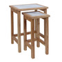 Womad Small Set Of 2 Wooden Side Tables With White Marble Tops Womad Small Set Of 2 Wooden Side Tables With White Marble Tops