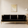 Novo Black Velvet and Gold Finish 3 Seater Sofa