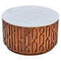 Torcino Marble and Carved Mango Wood Round Coffee Table