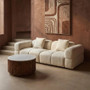 Torcino Marble and Carved Mango Wood Round Coffee Table