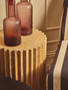 Barto Round Mango Wood Carved Ridged Side Table and Stool