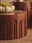 Barola Round Brown Marble and Dark Mango Wood Carved Coffee Table