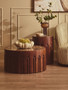 Barola Round Brown Marble and Dark Mango Wood Carved Coffee Table