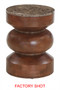 Barola Round Brown Marble and Mango Wood Carved Tiered Side Table