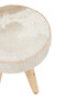 Kendari Natural Hair on Leather and Teak Wood Round Stool