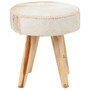 Kendari Natural Hair on Leather and Teak Wood Round Stool