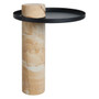 Mahon Teak Wood Effect Marble Column Base Side Table with Metal Top