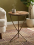 Elmo Elm Wood and Iron Small Side Table