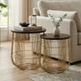 Agra Set Of 2 Side Tables in Mango Wood and Brass Finish