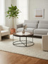 Vasco Wood and Marble Top Coffee Table with Black Iron Base