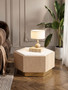Villi White Marble and Wooden Hexagon Small Side Table