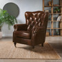 Victor Brown Leather Scroll Armchair