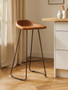 Buffalo Light Brown Leather Bar Stool With Footrest