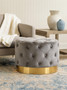 Loretta grey velvet stool with matte gold finish metal base