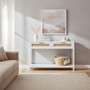 Sherman White Wood and Rattan Two Drawer Console Table