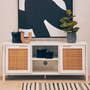 Sherman White Wood and Rattan Media Unit