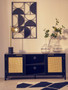 Sherman Black Finish and Rattan Media Unit