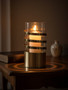 Amreli Large Vertical Textured Gold Metal Hurricane Candle Holder