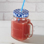 Embossed Mason Jar Mug with Blue Gingham Lid