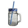 Embossed Mason Jar Mug with Blue Gingham Lid