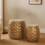 Reza Set of 2 Antique Gold Finish Textured Stools and Tables