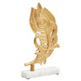Evra Gold Peacock Feather Sculpture on White Marble Base Evra Gold Peacock Feather Sculpture on White Marble Base