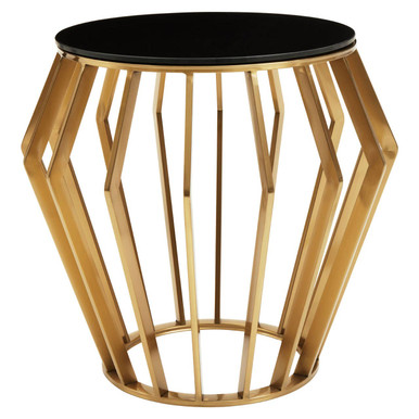 Ackey Table Ackley Gold Round Side Table with Black Glass-Premier Housewares