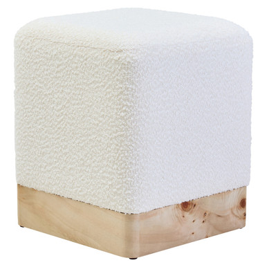 Mota Burl Wood And Cream Boucle Sqaure Stool Mota Burl Wood And Cream Boucle Sqaure Stool