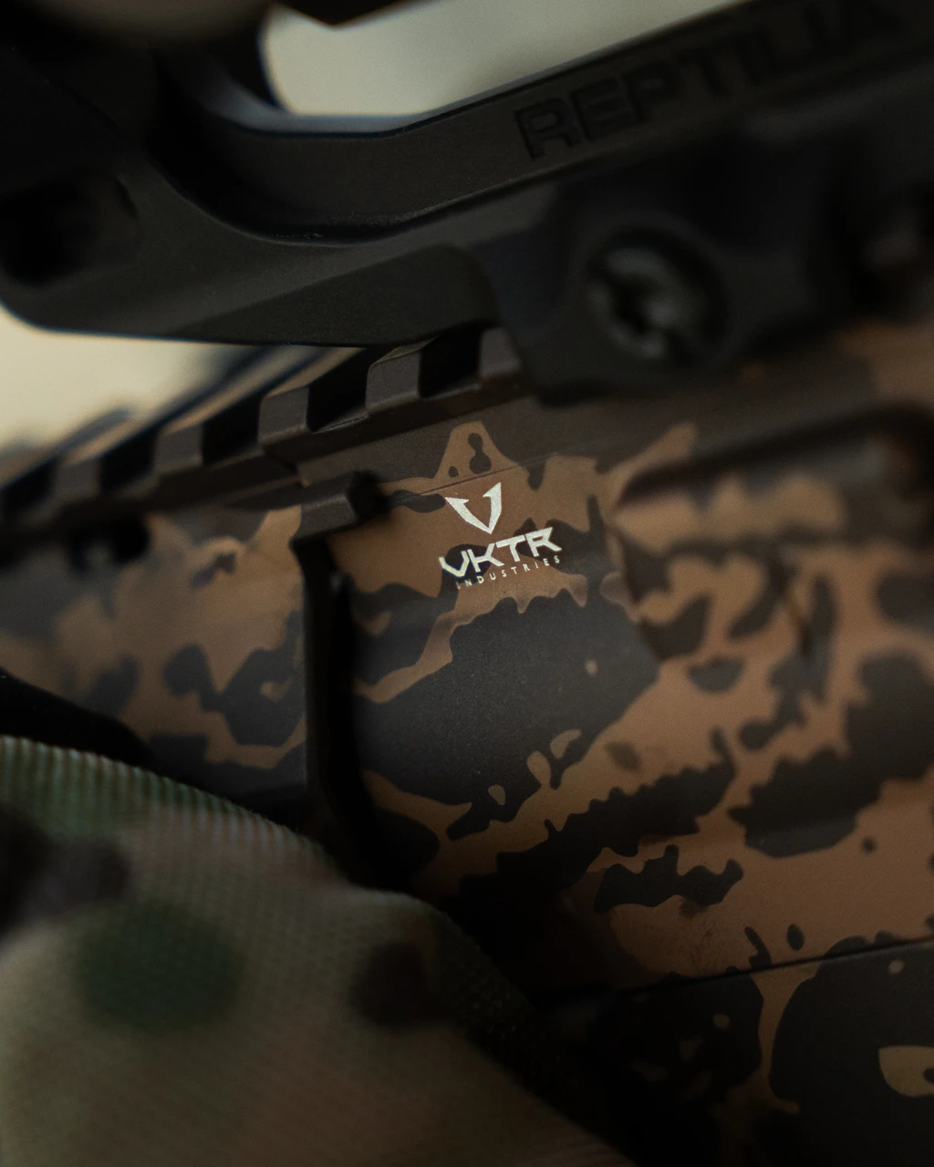 VKTR Industries VK-1 receiver in camo finish, close up