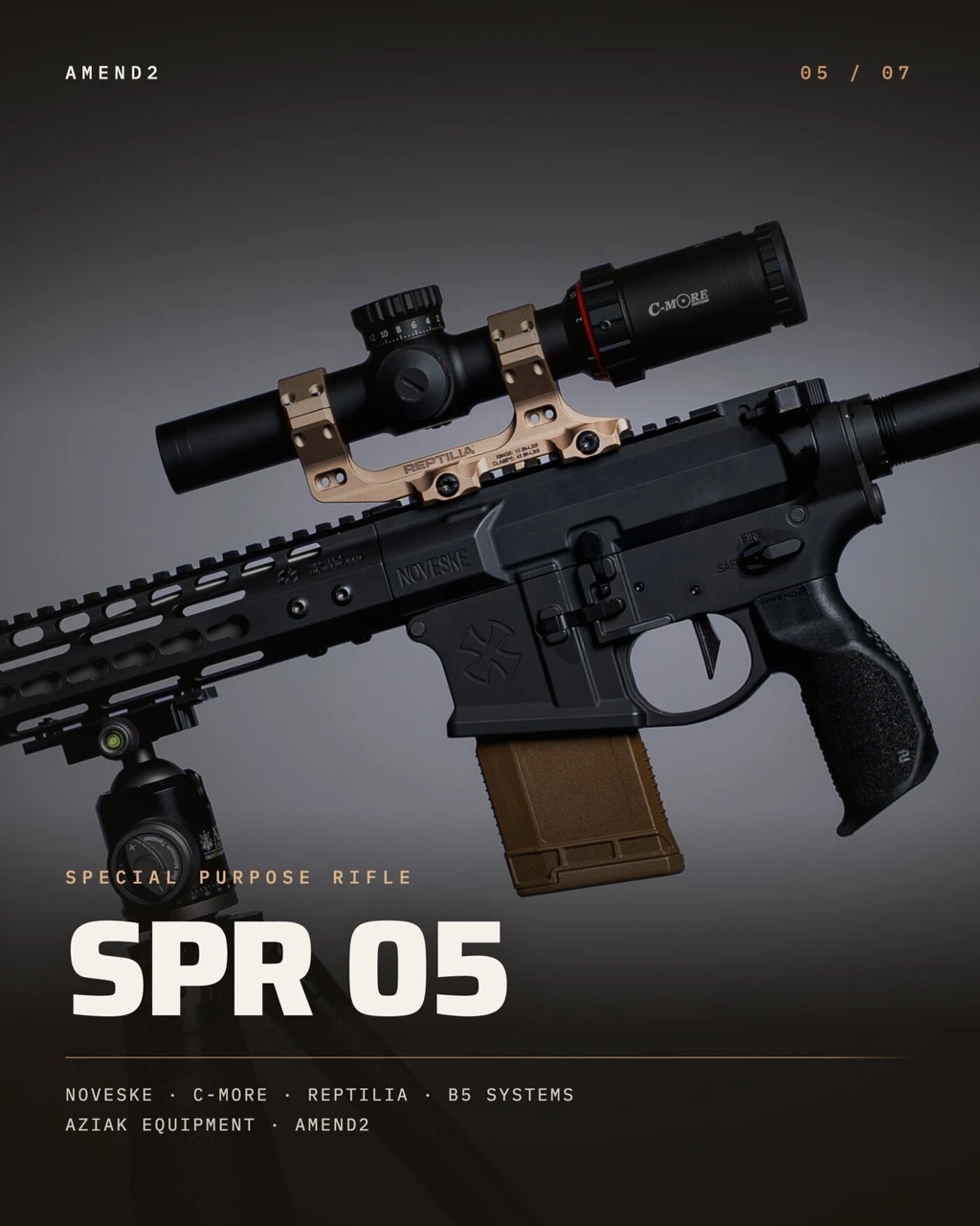 Amend2 SPR 05 special purpose rifle build with a C-More C3 1-6 scope on a Reptilia AUS mount
