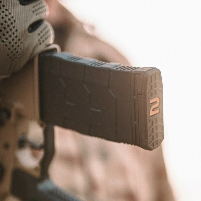 Amend2 MOD-3 AR-15 magazine mounted on a rifle