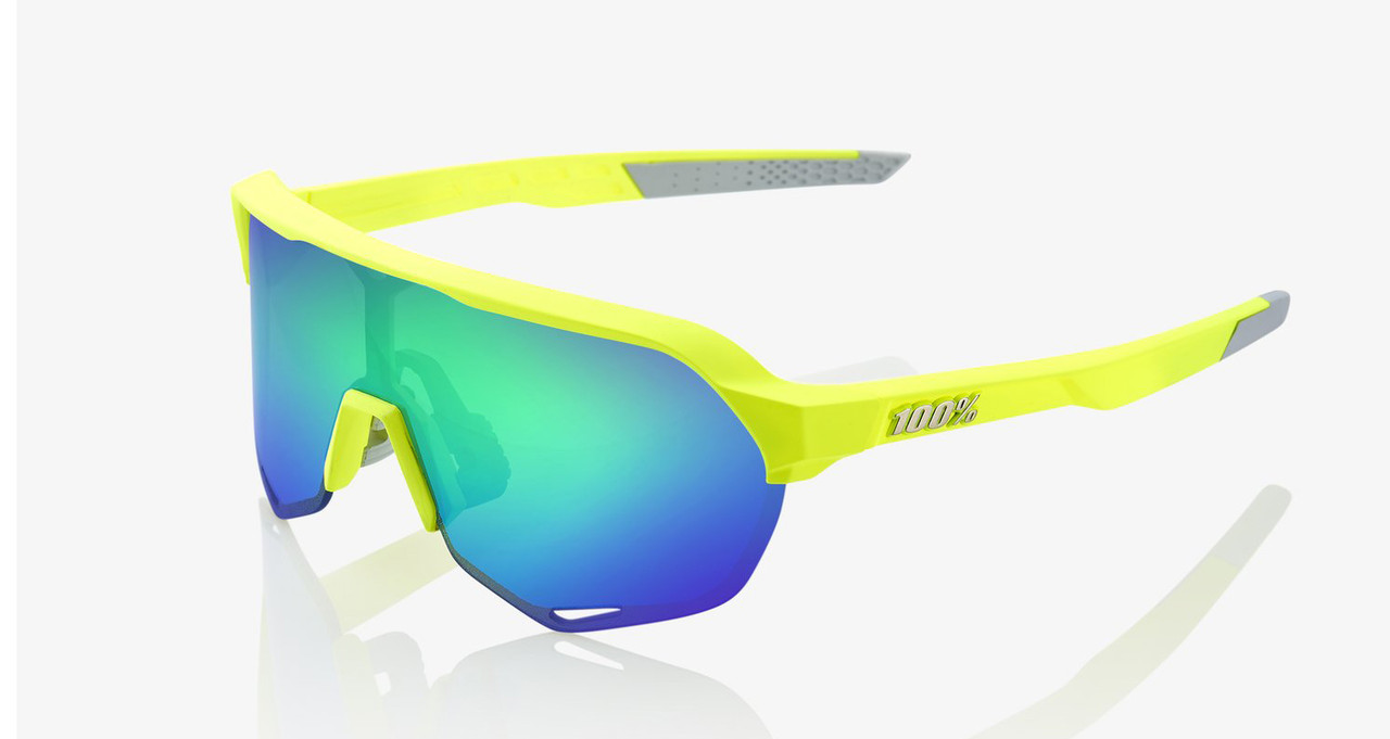 100 S2 Baseball Sunglasses Neon Yellow w/ Green Lens 00445 Bases Loaded