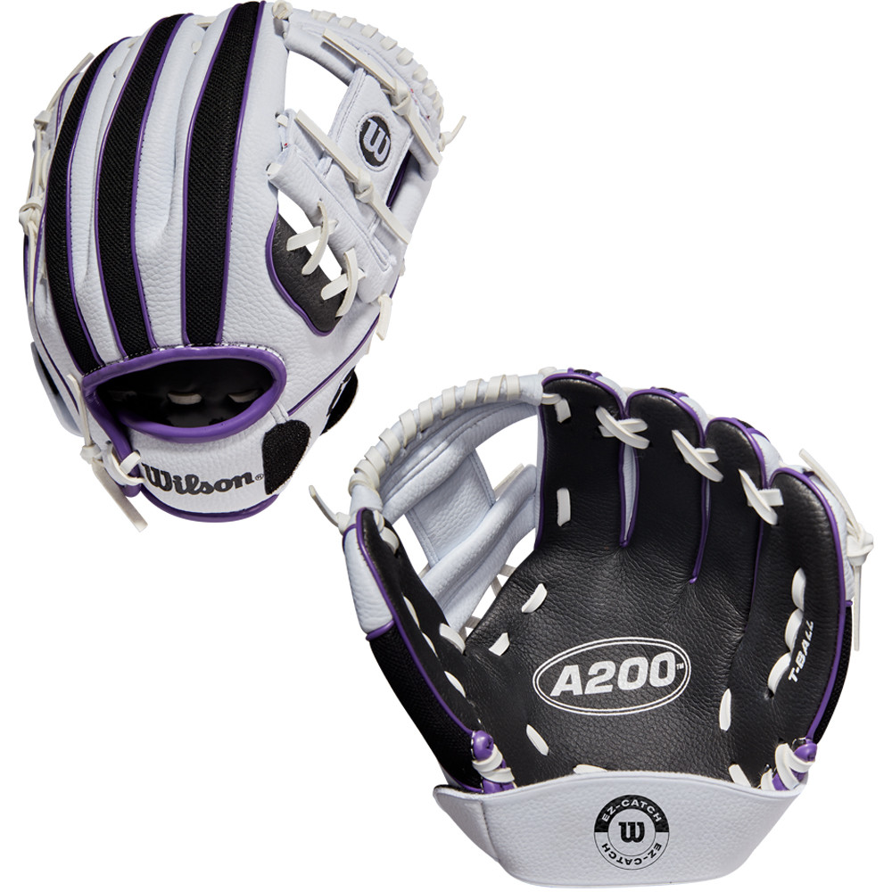 Wilson A200 10" Youth Baseball Glove White/Black/Purple WBW10045410