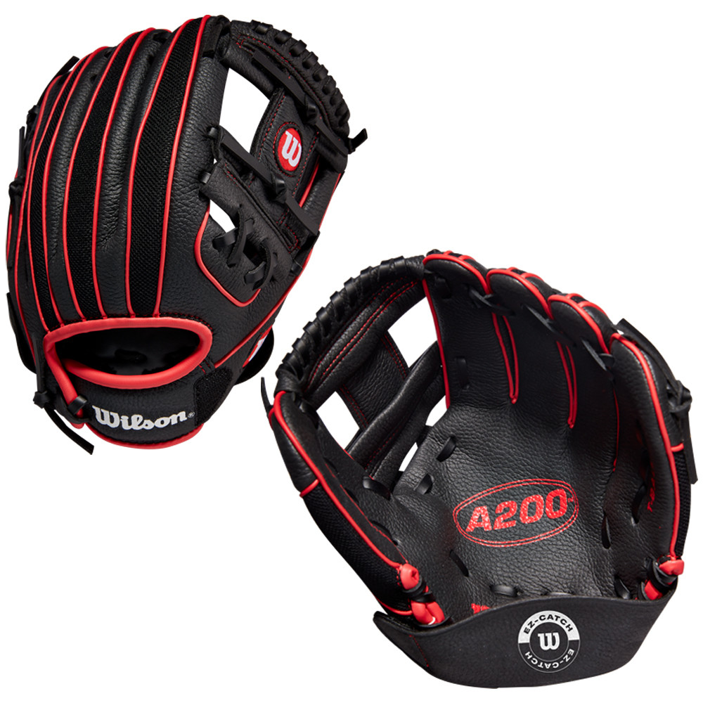 Wilson A200 10" Youth Baseball Glove Black/Red WBW10045510