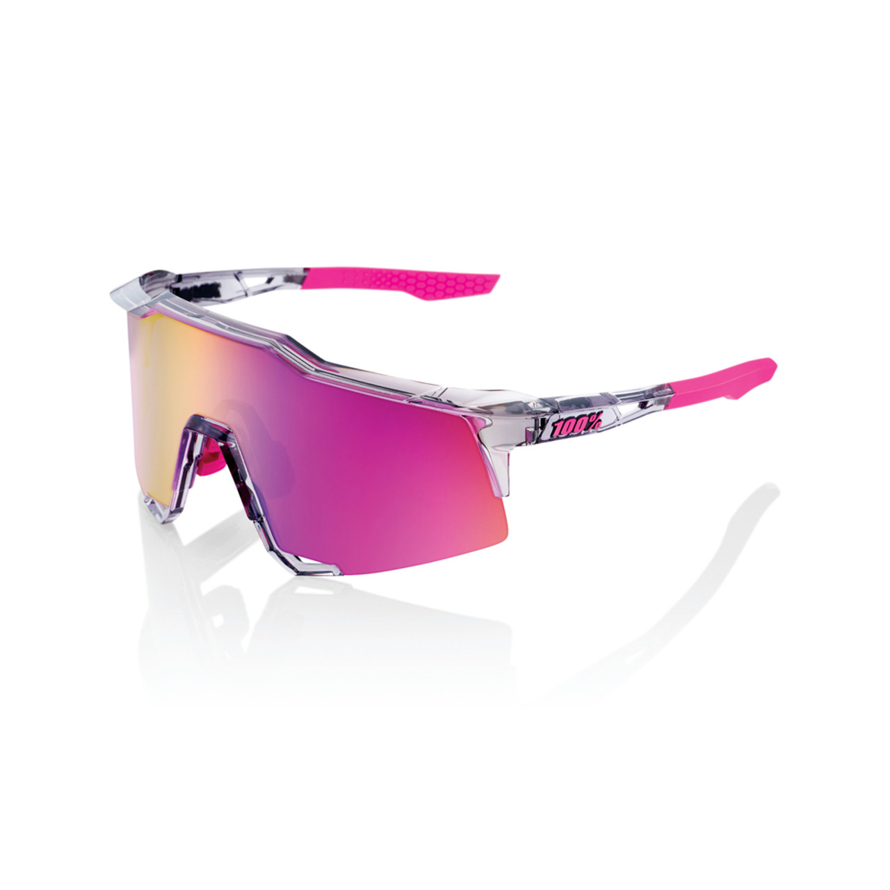 100% Speedcraft Baseball Sunglasses Polished Translucent Grey w/ Purple ...