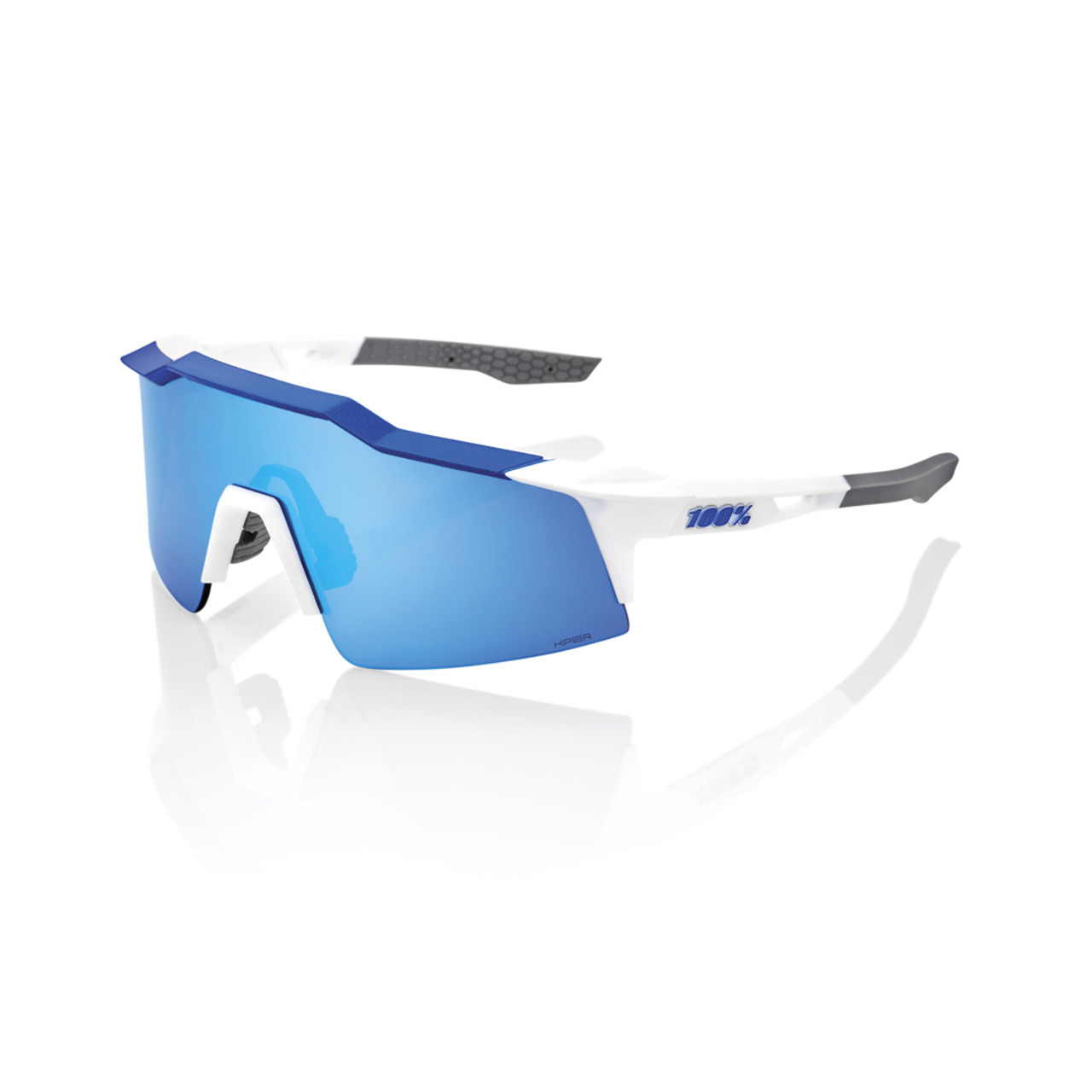 100% Speedcraft SL Baseball Sunglasses Matte White Metallic Blue w/ HiPER  Blue Lens 60008-00003