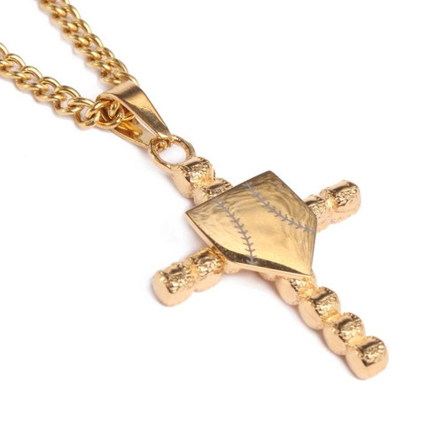 HOF Jewelry Golden Baseball Cross with 