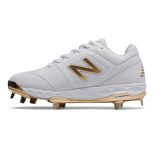 white and gold new balance cleats