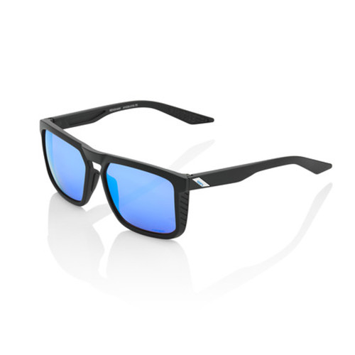 100% Renshaw Baseball Lifestyle Sunglasses Matte Black w/ HiPER Blue Lens 61038-019-75