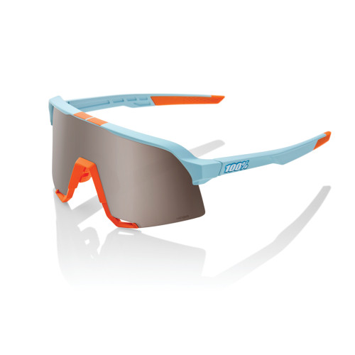 100% S3 Baseball Sunglasses Soft Tact Grey/Orange w/ HiPER Silver Lens 60005-00003