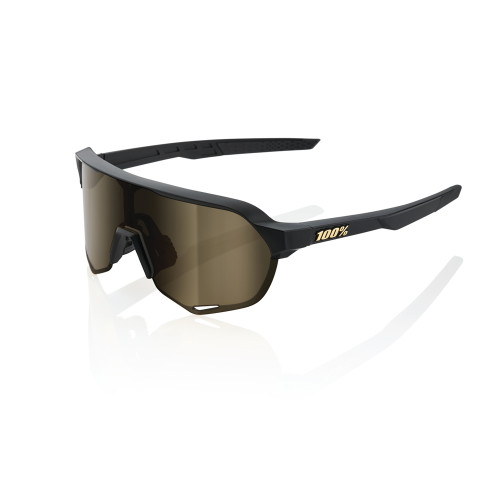 100% S2 Baseball Sunglasses Matte Black w/ Soft Gold Mirror Lens 60006-00003