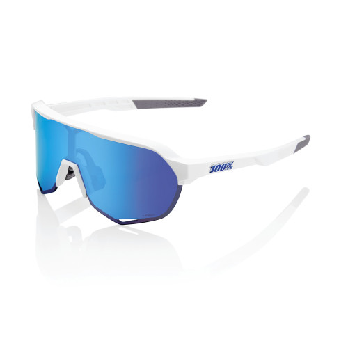 100% S2 Baseball Sunglasses Matte White w/ HiPER Blue Lens 60006-00006