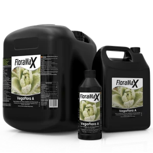 FloraMax VegaFlora A – 1 litre, 5 litre and 20 litre group shot