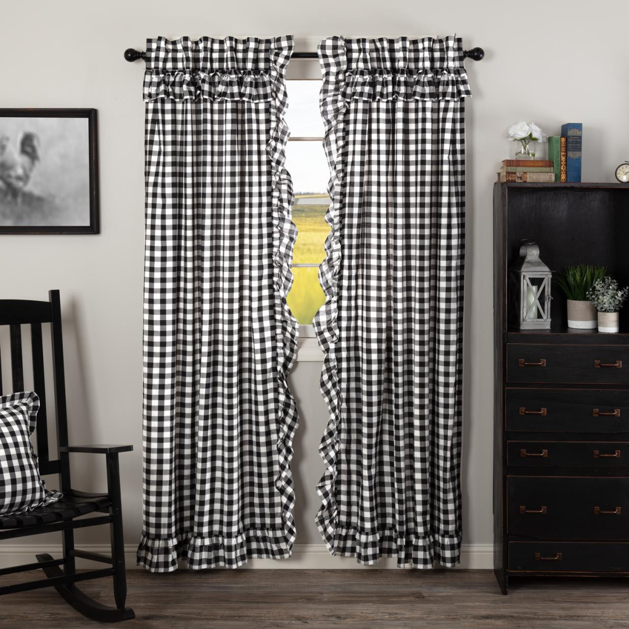 Annie Buffalo Black Check Ruffled Curtains