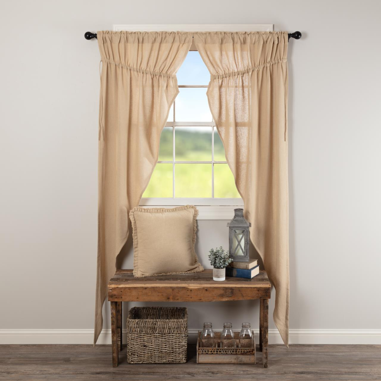 Burlap Vintage Prairie Long Curtains