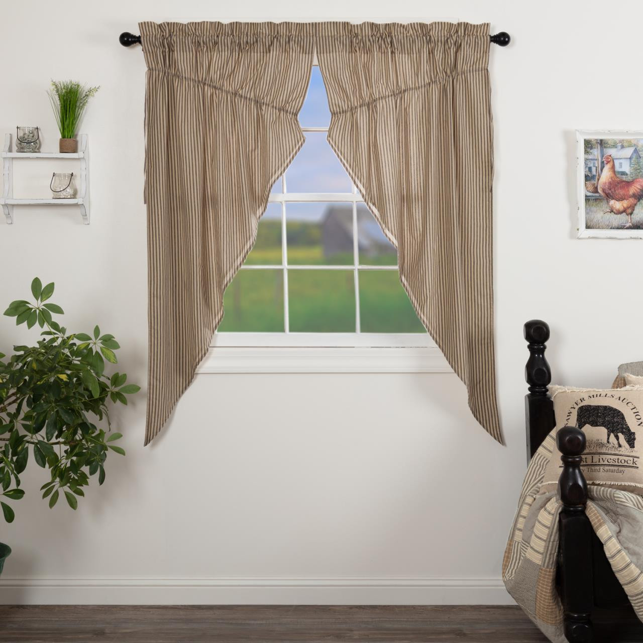 VHC Brands Sawyer Mill Ticking Stripe Prairie Curtains