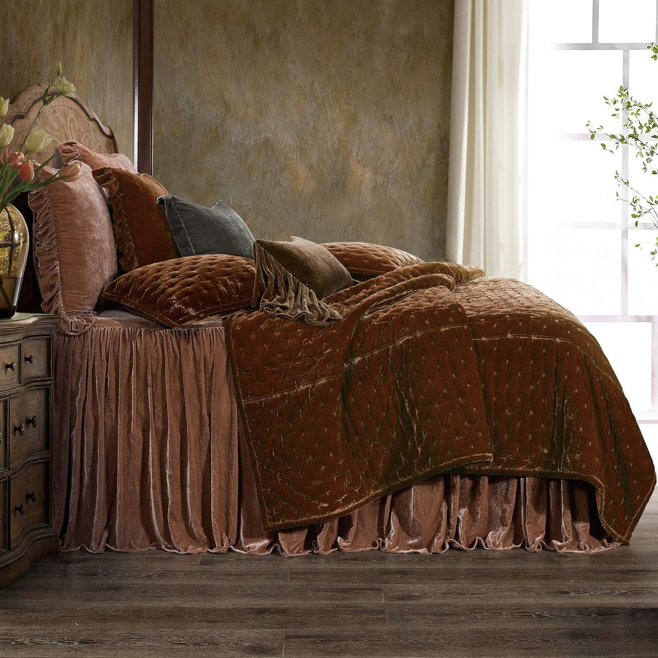 Stella Copper Brown Silk Velvet Quilt by HiEnd Accents | Paul's